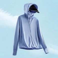原紗冰絲防曬衣，可拆卸黑膠帽簷，UPF50+ 抗紫外線 魚服, 男天空蘭,女款L【47.5-55公斤】, 1個
