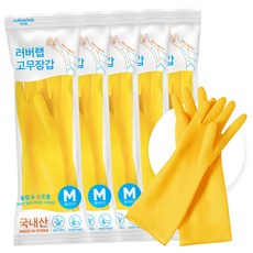 러버랩 국내산 팔목 고무장갑 슬림 & 스트롱, 옐로우, 중(M), 5개