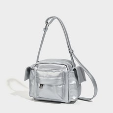 復古褶皺軟皮質感休閒百搭機車包 單肩斜挎小方包, 銀色