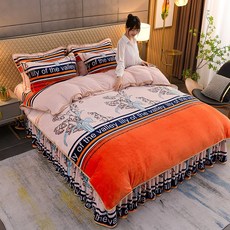 四件套 雙面絨床單 加厚保暖床裙款, 奇妙花開,1.8m床裙款四件套[標準雙人床]