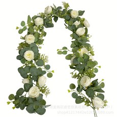 仿真藤蔓桉樹葉尤加利藤條家居婚禮仿真綠植餐桌裝飾仿真藤條仿真花永生花人造花乾燥花永不凋零拍照道具假花裝飾居家裝飾, 1.8米尤加利藤 帶花朵, 1個