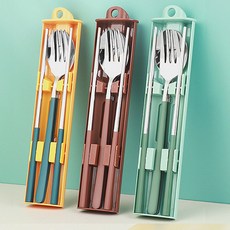 리빙에이치 성인 휴대용 수저통 무소음 케이스 포함 수저포크세트, 수저포크세트-블루, 1개, 숟가락+젓가락+포크