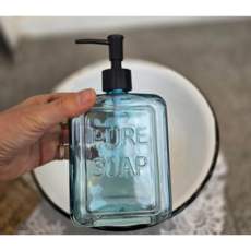 퓨어 글라스 디스펜서 블루 550ml 유리 샴푸용기 욕실용기 세제, 1개, blue