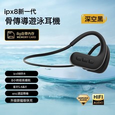 外貿亞馬遜防水游泳骨傳導藍牙耳機無線入耳式運動跑步自帶8G內存, 深空黑(骨傳導耳機+IP8X防水+HIFI音質+吸磁快充+E, 如圖所示