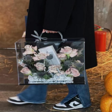 꽃다발 케이스 보관함 휴대용 플라워 박스 아크릴 프로포즈, 1개, 아크릴 손잡이 - 35x17x30