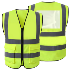 文件夾反光衣 反光背心 拉鍊式 高能見度安全背心 多口袋設計, 螢光綠, 1個