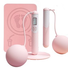 타즈샵 칼로리측정 스마트 줄넘기 + 층간소음 방지 매트 + 대형볼 + 줄넘기 홈트세트 증정, 1세트, 줄넘기핑크 매트핑크