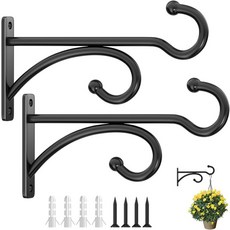 6인치 식물 걸이 후크 야외 실내 화분 걸이용 벽걸이 바구니 바람 차임 새 모이통 랜턴 새집블랙 메탈 2팩, Black, 6 Inch