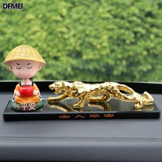 DFMEI 金錢豹汽車擺件車載中控臺豹子車內飾品男士車上網紅裝飾用品大全, 1個, 搖頭平安+小號金錢豹B款+出入平安底座(送：防滑墊+佛珠+香:如圖