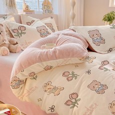 겨울용 밀크벨벳 침대시트 두꺼운 이불커버, 튤립 래빗