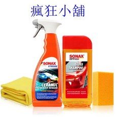 瘋狂小舖 德國 SONAX CQD陶瓷護膜洗車精套組 (超柔擦拭巾+洗車海綿)，輕鬆打造專業級的洗車體驗，保護車漆，閃耀光澤, 1個