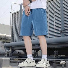 運動短褲 男生 夏季輕薄透氣冰絲涼感短褲 彈性寬鬆休閒運動褲, 藍色