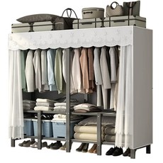 유엔리빙 튼튼한 비키니 옷장 무타공 접이식 드레스룸 시스템 행거, 화이트커튼형