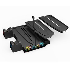 QTR PS5散熱風扇底座 Slim/Pro充電底座 風扇散熱 PS5散熱架 炫彩RGB 直立型 雙手把充電, 1個, A款-PS5/SLIM專用-黑色有卡架