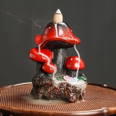 樹脂倒流香薰爐工藝品禮品擺件 創意樹脂蘑菇倒流檀香香爐, 藤蔓小號蘑菇(紅)