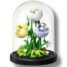 [네오 크래프트] 꽃 블록 장미 화분 방진 케이스 조립 세트 꽃다발 빌딩 블럭 미니 나노 해바라기 데이지 튤립 식물 바구니 디스플레이 플라워 만들기 DIY 건축 장식 선물 인테리어, 7. 고운 꿈(Dream Beauty), 1개