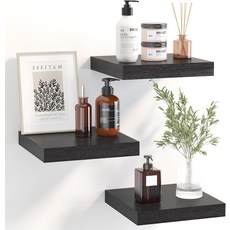 벽용 Fixwal 8인치 플로팅 선반 욕실 거실 침실 주방 장식용 소형 블랙 선반 벽걸이 선반(3 8x8 세트), Black