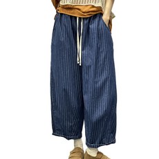 WAWAMOM 빅사이즈 스트라이프 청바지 여자 와이드바지 밴딩 데님 통바지 똥싼바지 FAU55