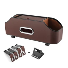 차량용 가죽 티슈 보관함 시트 아래 자동 뒷좌석 종이 가방 물컵 거치대 행잉 후크 정리함, 03 brown, 01 China Mainland, 03 green