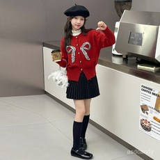 【臺灣-出貨】原創女童JK製服針織開衫兒童過年裙子學院風小學生毛衣新年套裝裙