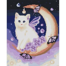 리빙듀오 DIY 명화 비즈 보석십자수세트 A-031 달빛 천사 고양이 중형 40x50, 1개