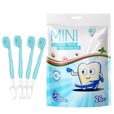 JOUGE 미니 브러시 - 치약 + 혀 스크레이퍼가 있는 일회용 칫솔 + 픽+치실 픽 5 in 1 개별 포장 직장 또는 여행용 12개 (혼합 맛-12개), 민트 맛