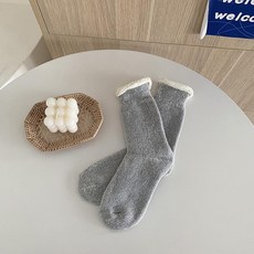 겨울 기모 양말 두꺼운 따뜻한 부츠, 1개, 라이트 그레이