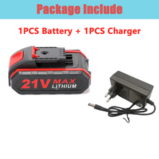 전기 드릴 전기톱 전지가위 등에 적합한 21V 7500mAh 충전식 리튬 배터리, [04] 1 battery - charger