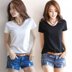 [오앤디샵] 여성 기본무지 베이직 반팔티 라운드넥 브이넥