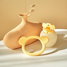 韓國DTD嬰兒硅膠固齒器 固齒玩具 手環助齒器 牙齒發育 防咬手神器 寶寶咬咬器 商檢局認證證書, 1個, 黃, 固齒器