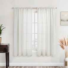 KOUFALL 주방 창문용 짧은 커튼 114.3cm(45인치) 카페 시어 다크 그린 리넨 장식 커튼 욕실 창문용 패널 2개 세트