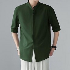 여름 남성 루즈핏 헨리넥 셔츠 화이트 M~3XL