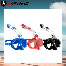 ANPING 用鼻呼吸浮潛面鏡套裝：升級乾式呼吸管、防霧潛水鏡，兒童成人通用玩水必備, L/XL一體式浮潛面鏡,夕陽紅