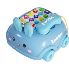 BUNNY PHONE 兔子電話機 幼兒益智早教音樂故事機 拉線啟蒙玩具 藍色, 1個