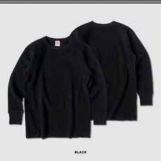 논스탁 헤비와플 400g 코튼 긴팔티 - 탄탄한 핏 부드러운 착용감 브론슨, 검은색, S