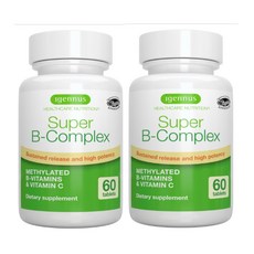 Igennus Super B-Complex Methylated B Vitamins 이제너스 슈퍼 B 콤플렉스 비타민B & 비타민C, 2개, 60정