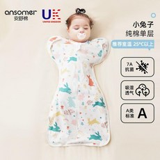 優選 新生嬰幼兒小月齡投降式防驚跳睡袋四季通用寶寶睡覺薄款 副廠商品, 1個, 精梳單層 春夏-室溫25度以上 小兔子,S碼 適合體重2.5-5.0公斤 7A抗