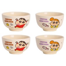 Keyiyijia 귀여운 크래용신짱 시리즈 국그릇 2개입, 2세트, 짱구 + 짱아