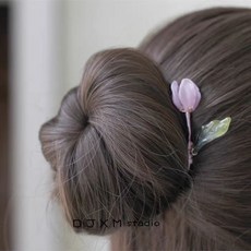 翠衣者 中式古典手工琉璃髮簪 鬱金香花朵漢服髮釵頭飾 旗袍髮飾 古風穿搭禮物, 1個, 紫色一朵花（髮梳款5CM）