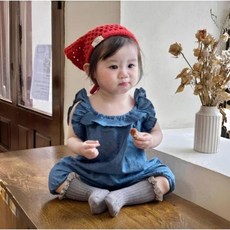女寶寶牛仔吊帶連身裝 花邊