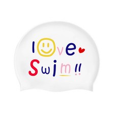 올아이엠 스마일 I LOVE SWIM 실리콘 수모 수영모자, 1개, 화이트