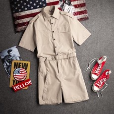 반바지 점프수트 반팔 남성 루즈핏 캐주얼 점프슈트 남성용 작업복