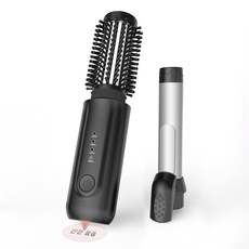 WINFINE 휴대용 무선 고데기 신형 음이온 2in1 미니 뿌리 볼륨 빗 고데기, 블랙