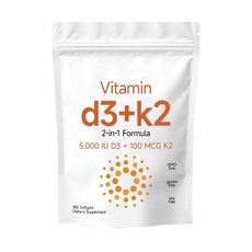 維生素D3 K2 維他命膠囊 椰子油 美國進口 維生素D3 5000IU 維生素K2 100MCG 買三贈一, 1個, 180粒裝【美國正品】抵制低價盜版,【週期改善裝】6瓶裝店長推薦【數量下6】