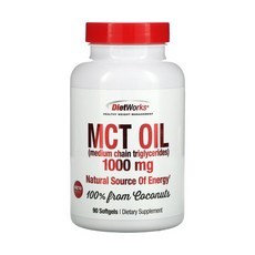 DietWorks MCT Oil 1000mg 다이어트웍스 MCT 오일 1000mg 90소프트젤 카프릭산 포화지방 코코넛 함유