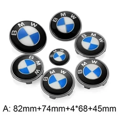 7개 세트 자동차 전면 엠블럼 후면 배지 휠 허브 캡 스티커 E90 E60 E61 E93 E87 E36 E46 E53 X1 X3 X5 X6, 18 A-74 82mm