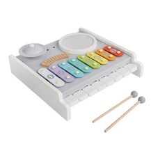 兒童木質鋼琴多功能音樂臺敲琴架子鼓寶寶音樂啓蒙早教益智玩具, 1個, 如圖所示, 多功能鋼琴架子鼓2kg