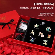一週髮飾套裝禮盒，送女生生日情人節禮物, TY23-2 7款發繩+玫瑰禮盒, 1個