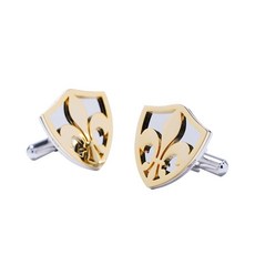 3D 컷 Fleur-de-Lis 커프스 단추 골드 악센트가 있는 스테인리스 스틸 (커프링크 박스 포함) 스테인리스 스틸 스테인리스 스틸
