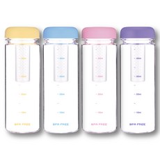 위드 티백망 보틀 트라이탄 차망 물병 4P, 1세트, 500ml, 옐로,블루,핑크,보라 1개씩